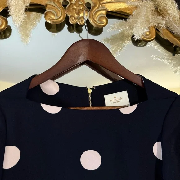 Kate Spade Navy & Light Pink Polka Dot Mini Dress with Boat Neck - Picture 7 of 11